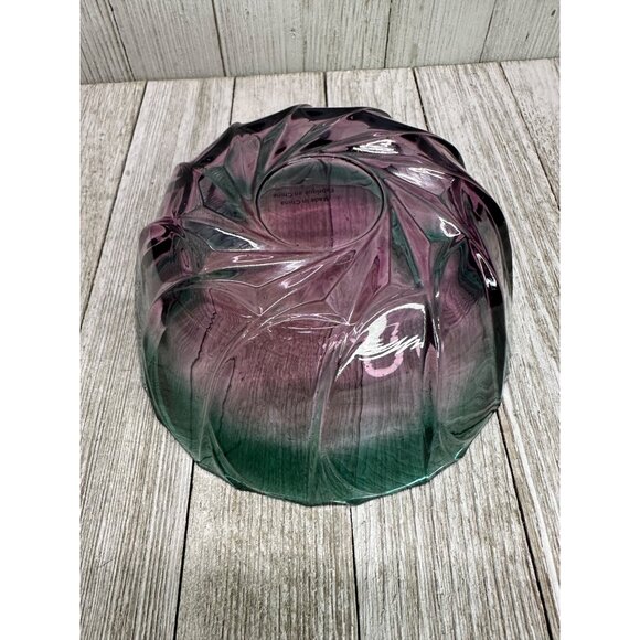 Vtg Anthropologie Glass Salad Fruit Bowl Purple Green Ribbed Set of 2 5.5" DIA - Picture 4 of 9